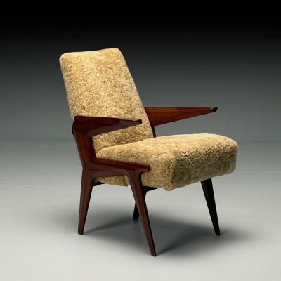 Vittorio Dassi Mobilificio Dassi Dassi Vittorio Dassi Attr Italian Mid Century Modern Armchair Honey Shearling 1950s