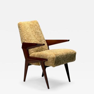 Vittorio Dassi Mobilificio Dassi Dassi Vittorio Dassi Attr Italian Mid Century Modern Armchair Honey Shearling 1950s