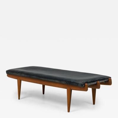 Vittorio Dassi Mobilificio Dassi Dassi Vittorio Dassi Italian Modern Walnut and Black Leather Upholstered Long Bench