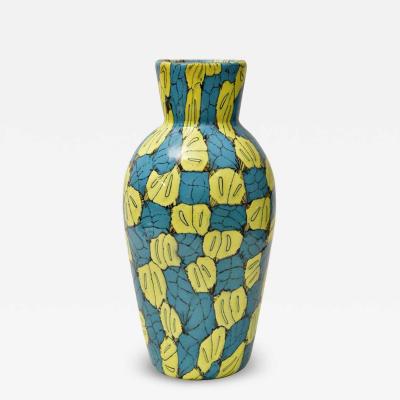 Vittorio Ferro Yellow and Turquoise colour blown vase by Vittorio Ferro