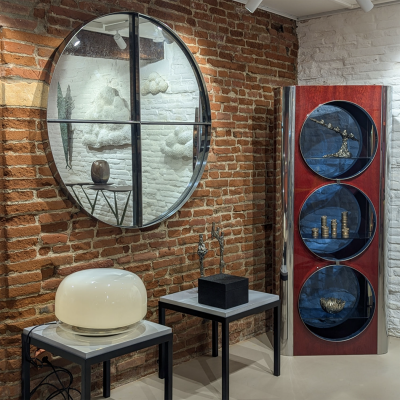 Vittorio Introini LARGE CHROME PLATED STEEL MIRROR VITTORIO INTROINI EDITION SAPORITI 1970 