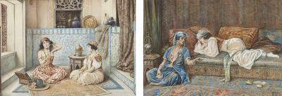 Vittorio Rappini Pair of watercolours of harems by Vittorio Rappini