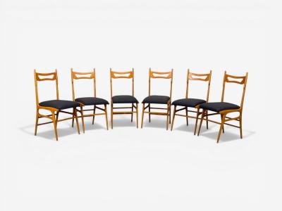 Vittorio Vago Mobili Six Dining Chairs Fruitwood Fabric Italy 1960s