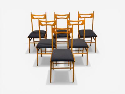 Vittorio Vago Mobili Six Dining Chairs Fruitwood Fabric Italy 1960s