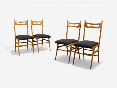Vittorio Vago Mobili Six Dining Chairs Fruitwood Fabric Italy 1960s