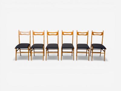 Vittorio Vago Mobili Six Dining Chairs Fruitwood Fabric Italy 1960s