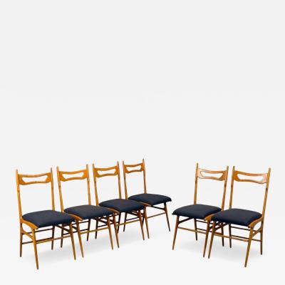 Vittorio Vago Mobili Six Dining Chairs Fruitwood Fabric Italy 1960s