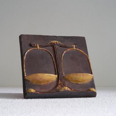 Vladim r David for Jihokera Bechyn Zodiac Studio Pottery Tile Scales Libra