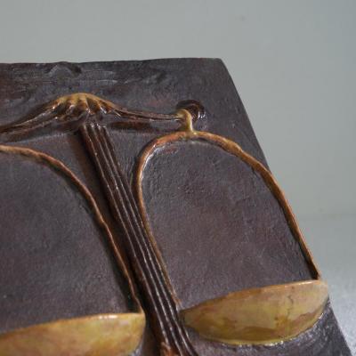 Vladim r David for Jihokera Bechyn Zodiac Studio Pottery Tile Scales Libra
