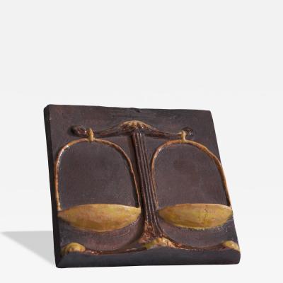Vladim r David for Jihokera Bechyn Zodiac Studio Pottery Tile Scales Libra