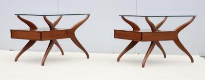 Vladimir Kagan 1960s Mid Century Modern Sculptural Side Tables With Floating Glass Top