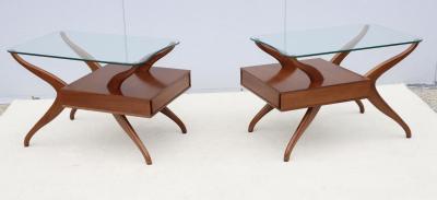Vladimir Kagan 1960s Mid Century Modern Sculptural Side Tables With Floating Glass Top