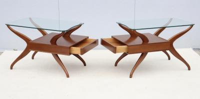 Vladimir Kagan 1960s Mid Century Modern Sculptural Side Tables With Floating Glass Top