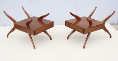 Vladimir Kagan 1960s Mid Century Modern Sculptural Side Tables With Floating Glass Top