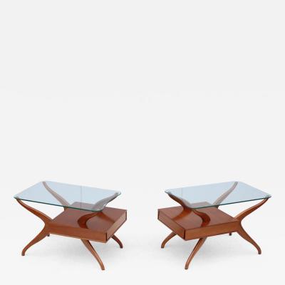 Vladimir Kagan 1960s Mid Century Modern Sculptural Side Tables With Floating Glass Top