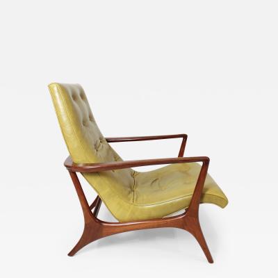 Vladimir Kagan Artisan Made in the Manner of Vladimir Kagan Green Leather Walnut Armchair