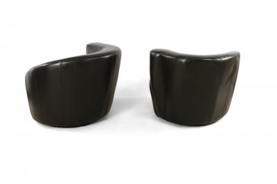 Vladimir Kagan Black Leather Nautilus Swivel Armchairs