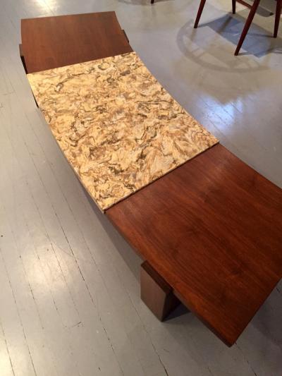 Vladimir Kagan Early Walnut and Marble Curvy Coffee Table
