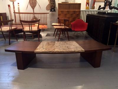 Vladimir Kagan Early Walnut and Marble Curvy Coffee Table