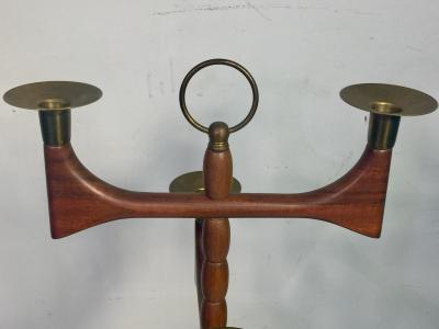 Vladimir Kagan MID CENTURY MODERNIST WALNUT BRASS 8 LIGHT CANDLESTICK IN THE MANNER OF KAGAN
