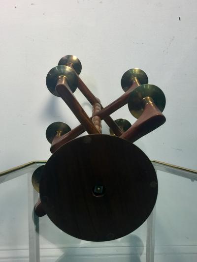 Vladimir Kagan MID CENTURY MODERNIST WALNUT BRASS 8 LIGHT CANDLESTICK IN THE MANNER OF KAGAN
