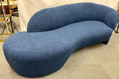 Vladimir Kagan Mid Century Modern Style Organic Form Kidney Shaped Cloud Sofa Blue Boucle