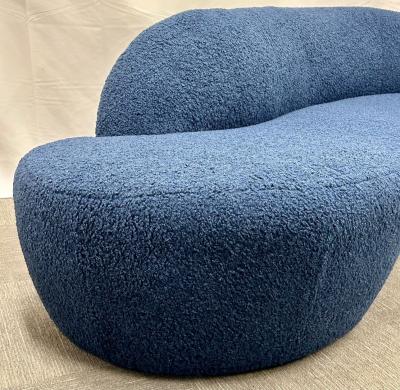 Vladimir Kagan Mid Century Modern Style Organic Form Kidney Shaped Cloud Sofa Blue Boucle