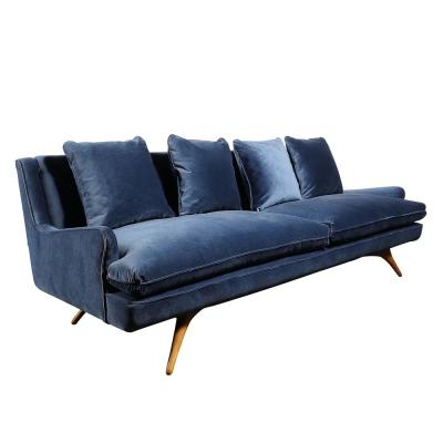 Vladimir Kagan Mid Century Smoked Sapphire Velvet Sculptural Supported Sofa by Vladimir Kagan