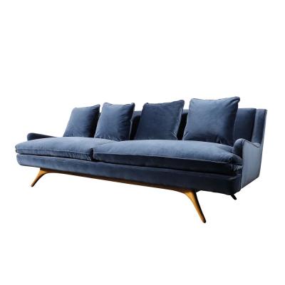 Vladimir Kagan Mid Century Smoked Sapphire Velvet Sculptural Supported Sofa by Vladimir Kagan
