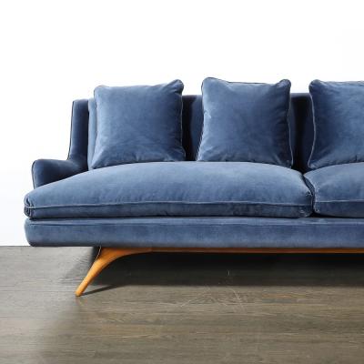 Vladimir Kagan Mid Century Smoked Sapphire Velvet Sculptural Supported Sofa by Vladimir Kagan