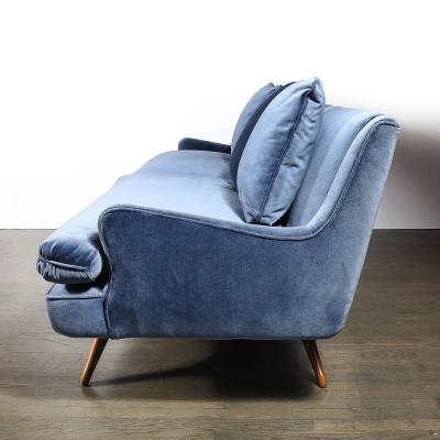 Vladimir Kagan Mid Century Smoked Sapphire Velvet Sculptural Supported Sofa by Vladimir Kagan