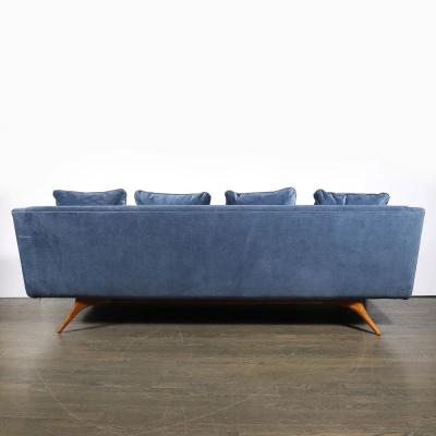 Vladimir Kagan Mid Century Smoked Sapphire Velvet Sculptural Supported Sofa by Vladimir Kagan