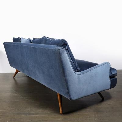 Vladimir Kagan Mid Century Smoked Sapphire Velvet Sculptural Supported Sofa by Vladimir Kagan