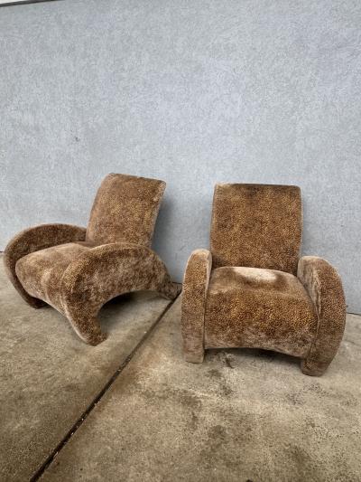Vladimir Kagan OUTSTANDING SCULPTURAL LEOPARD PRINT PAIR OF VLADIMIR KAGAN STYLE LOUNGE CHAIRS