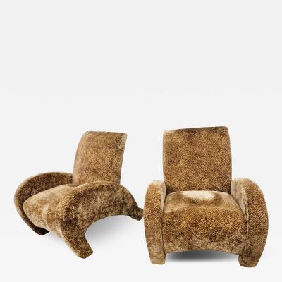 Vladimir Kagan OUTSTANDING SCULPTURAL LEOPARD PRINT PAIR OF VLADIMIR KAGAN STYLE LOUNGE CHAIRS