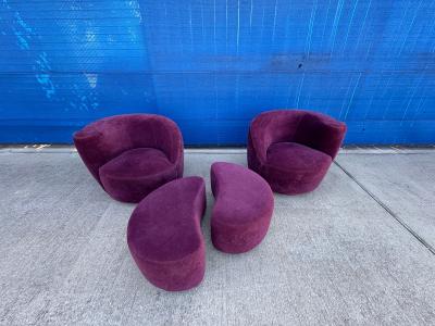 Vladimir Kagan Pair Of Vladimir Kagan Nautilus Chairs And Ottomans
