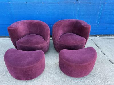Vladimir Kagan Pair Of Vladimir Kagan Nautilus Chairs And Ottomans