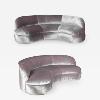 Vladimir Kagan Pair of Biomorphic Curved Velvet Sofas attr to Vladimir Kagan for Directional