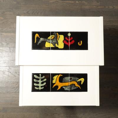 Vladimir Kagan Pair of Documented Off White Inset Tile Vladimir Kagan Nested Side Tables