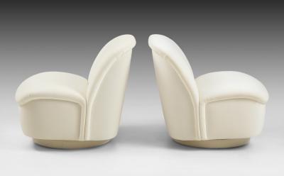 Vladimir Kagan Pair of Ivory Velvet Swivel Lounge Chairs