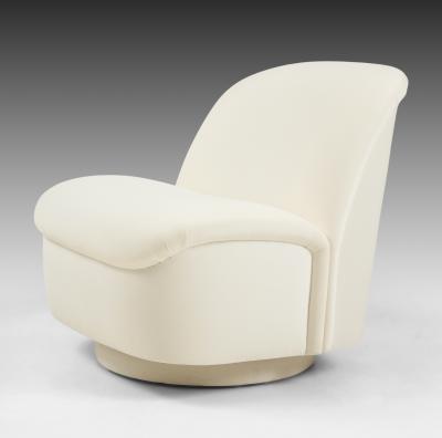 Vladimir Kagan Pair of Ivory Velvet Swivel Lounge Chairs