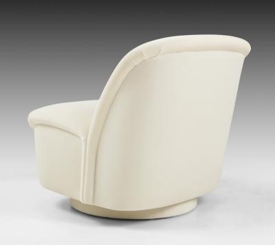 Vladimir Kagan Pair of Ivory Velvet Swivel Lounge Chairs