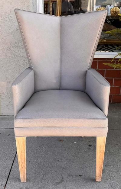 Vladimir Kagan Pair of Modern Vladimir Kagan Style Leather Wingback Chairs