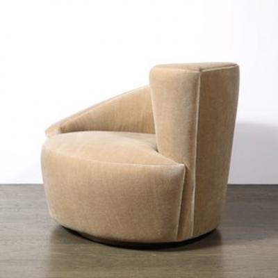 Vladimir Kagan Pair of Swiveling Nautilus Chairs by Vladimir Kagan in Luxe Camel Mohair
