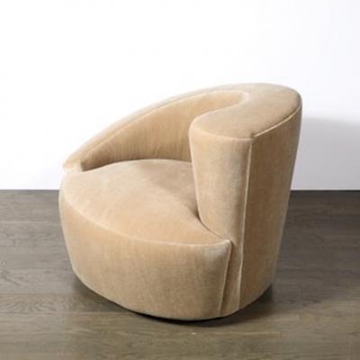 Vladimir Kagan Pair of Swiveling Nautilus Chairs by Vladimir Kagan in Luxe Camel Mohair