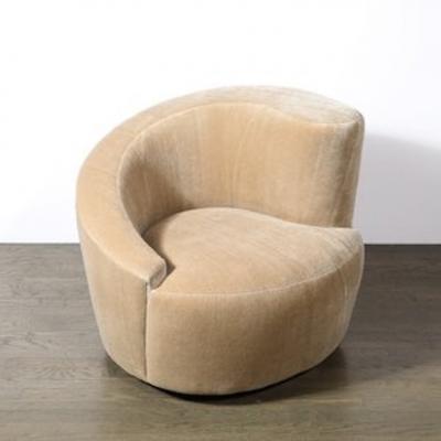 Vladimir Kagan Pair of Swiveling Nautilus Chairs by Vladimir Kagan in Luxe Camel Mohair