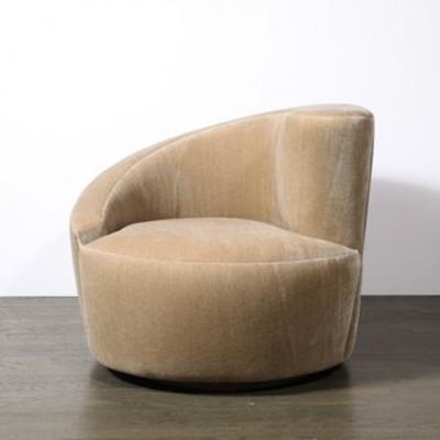 Vladimir Kagan Pair of Swiveling Nautilus Chairs by Vladimir Kagan in Luxe Camel Mohair