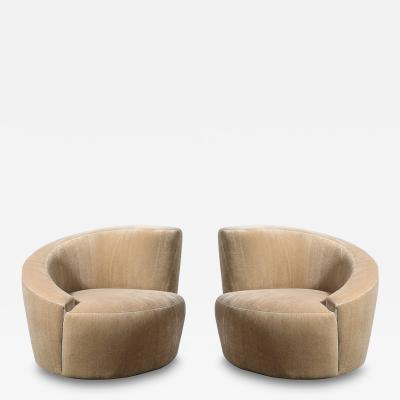 Vladimir Kagan Pair of Swiveling Nautilus Chairs by Vladimir Kagan in Luxe Camel Mohair