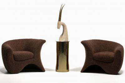 Vladimir Kagan Pair of Vladimir Kagan Hurricane Lounge Chairs in New Chocolate Brown Boucl 