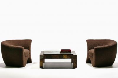 Vladimir Kagan Pair of Vladimir Kagan Hurricane Lounge Chairs in New Chocolate Brown Boucl 